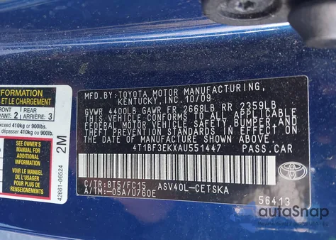2010 Toyota Camry Se from USA, damaged, VIN 4T1BF3EKXAU551447